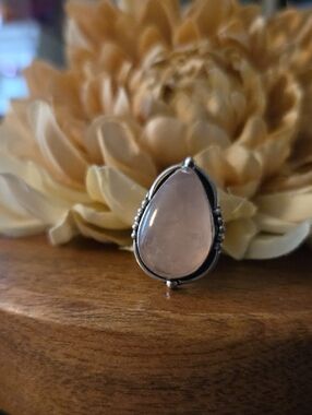Rose Quartz 925 Sterling Overlay Ring Size 5 NEW